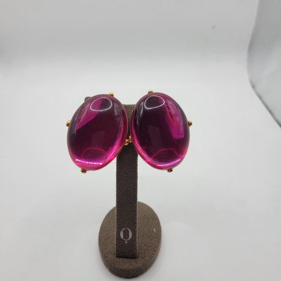 Source Unknown Jewelry - Fabulous 1980s Hot Pink Oval Glass Statement clip on earrings